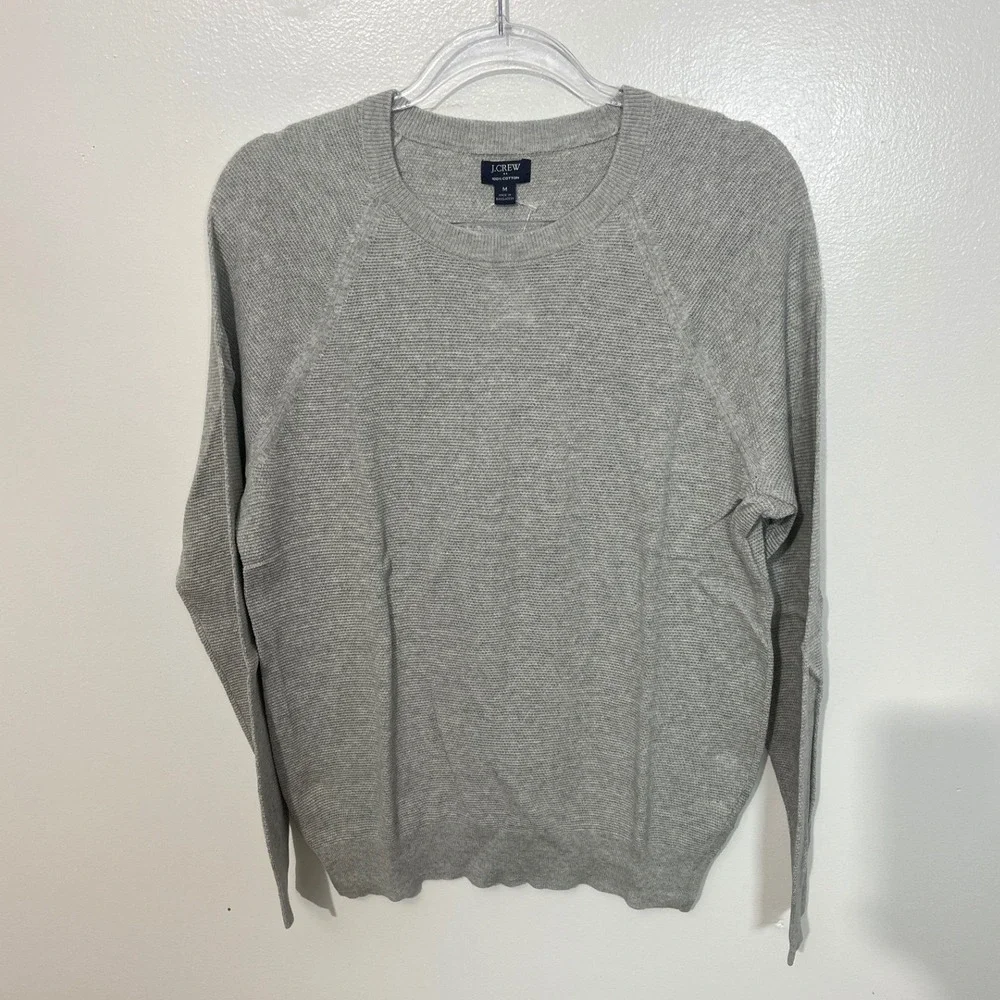 J.Crew Crewneck Sweater Men's Medium Grey 100% Cotton Textured‎ Raglan CD617